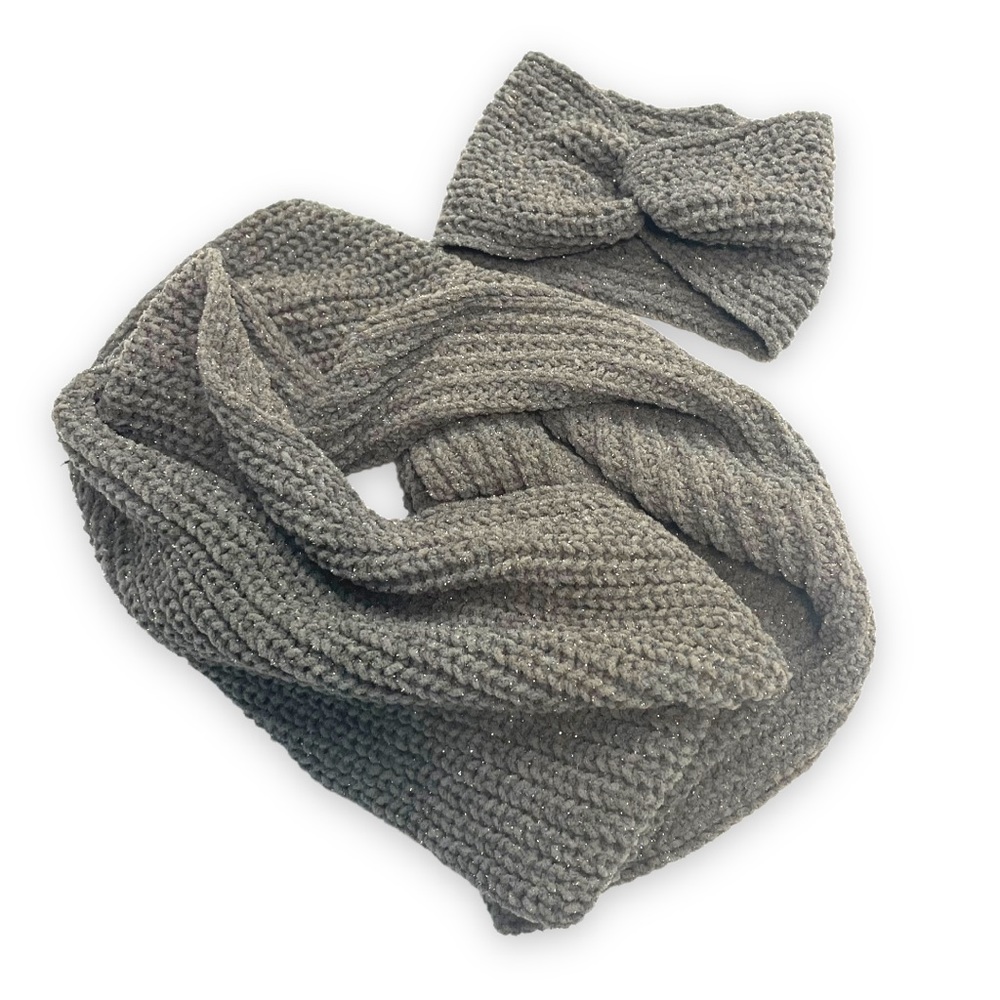 Aeropostale Set Of Ear Warmer Headband & Infinity Scarf In Gray Metallic